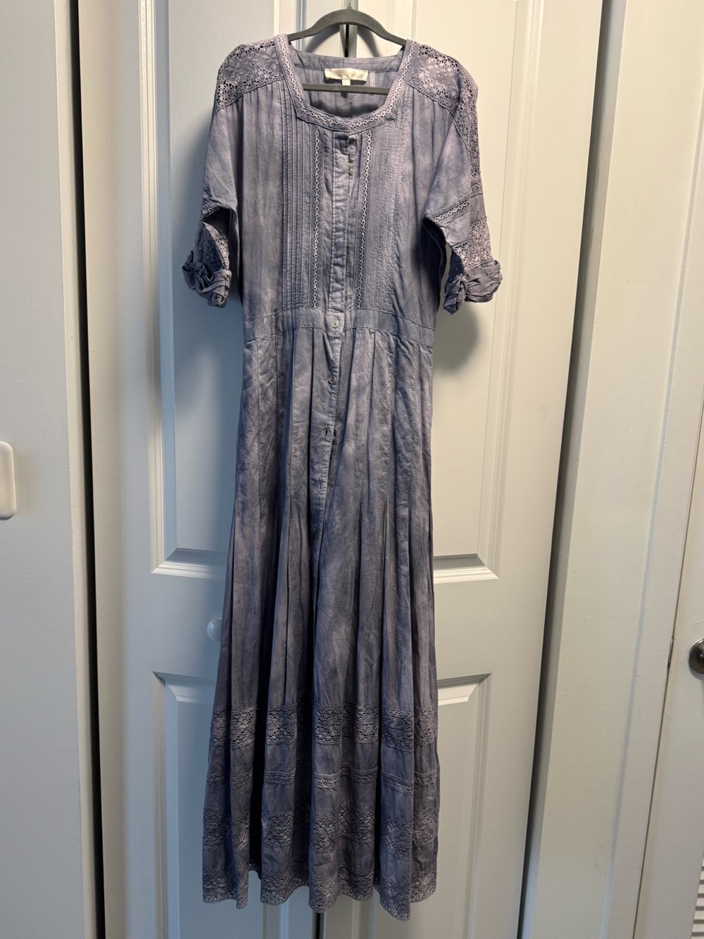 LoveShackFancy Dusty Lavender Maxi Dress with Lace Detail